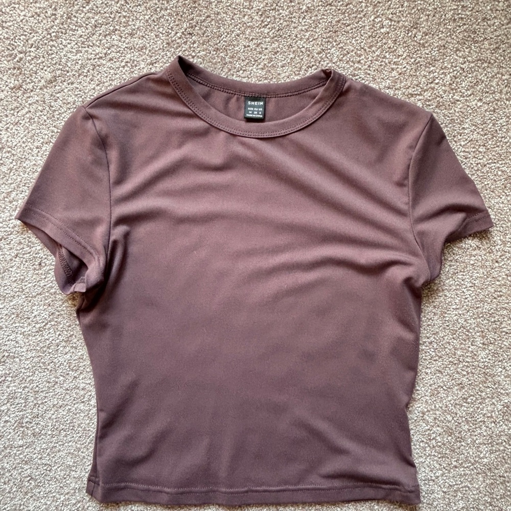 SHEIN Purple Pink Crop Fitted Short Sleeve Tee
